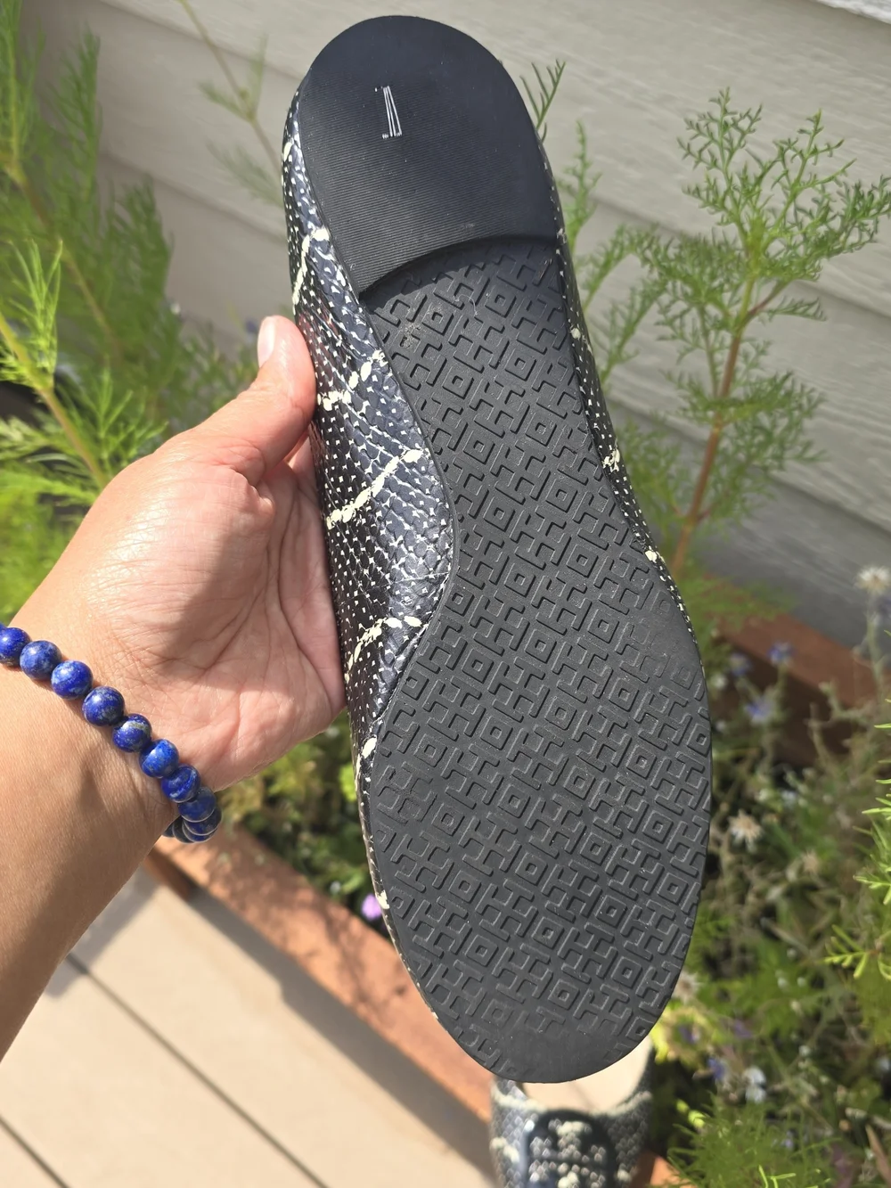 Tory Burch Reva Ballet Flats Black White Snake Print Leather Size 10M